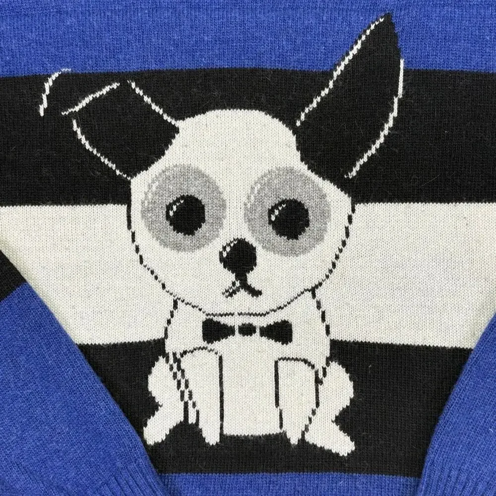 Cliché Couture Dog Sweater Colorblock Graphic Knit Chihuahua Bow Tie Sweater XS